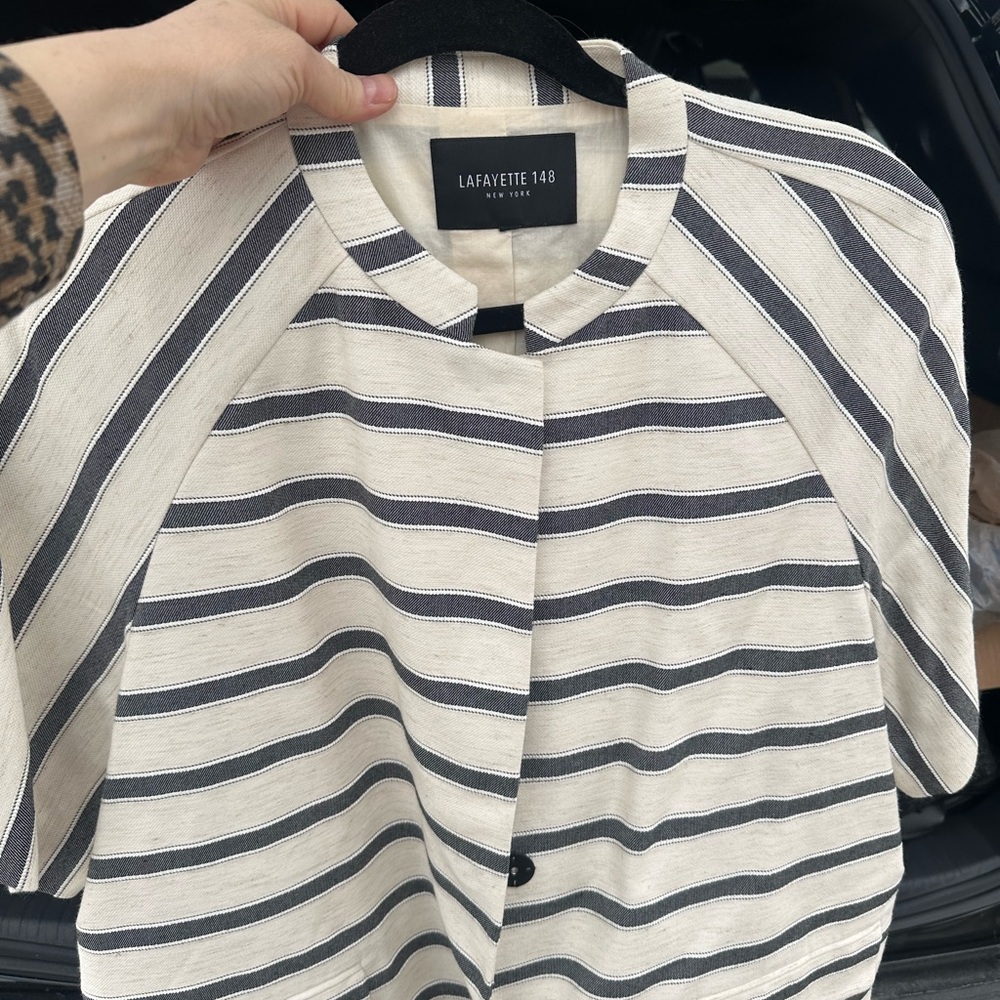 Lafayette 148 New York Striped Blazer in Cream and Black